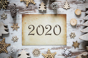 Rustic Christmas Decoration, Brown Vintage Paper, Text 2020