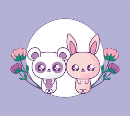 cute rabbit with panda bear baby animals kawaii
