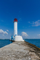 Fototapeta premium Seascape with lighthouse on the Black Sea in Odesa during the summer season
