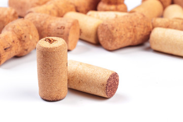 Wine corks on white background isolated .