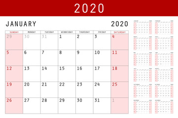 calendar for the year