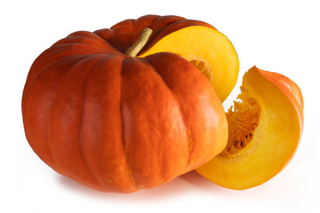 Cut pumpkin on white