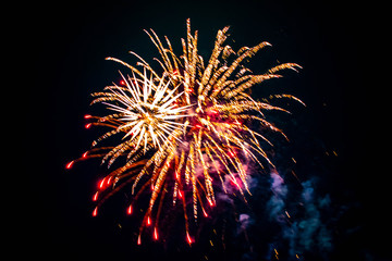 Tampa Bay, Florida. August 10, 2019. Colorful fireworks in Summer Nights 2