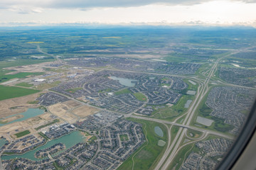 Aerial view of the Calgary downtown cityscape