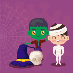 cute children disguised with icons halloween