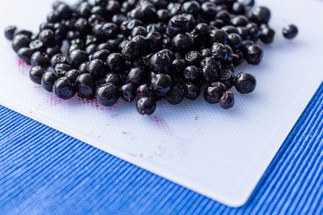 Tasty blueberries on decorative table. Natural delicacy for every day.
