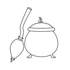 cauldron halloween with broom of witch
