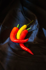 red and yellow hot chili pappers on black background
