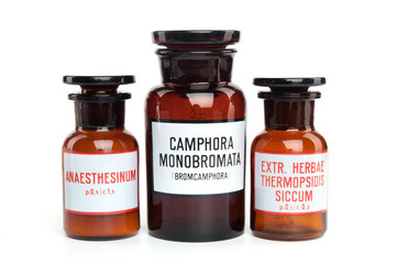 Bottles with medicaments on white background