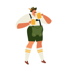Vector illustration of Oktoberfest guy celebrating with mugs of beer.