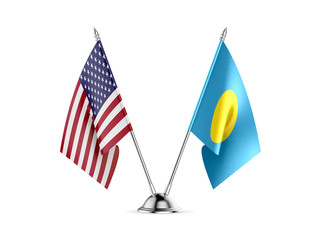 Desk flags, United States America and Palau, isolated on white background. 3d image