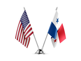 Desk flags, United States America and Panama, isolated on white background. 3d image