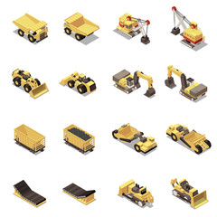 Mining Machinery Isometric Icons Set
