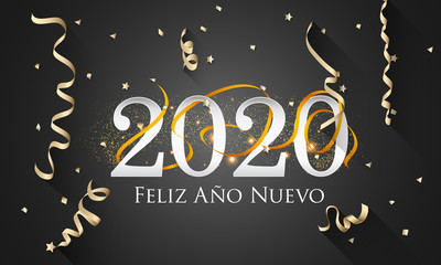 2020 New Year Spanish greeting card (Feliz Año Nuevo 2020). Spanish 2020 New Year Version. Spanish 2020 Happy New Year background Version.