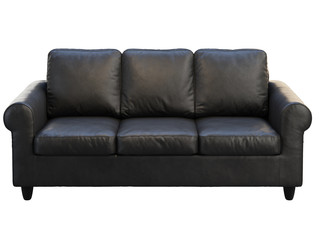 Fototapeta premium Modern black three-seat leather sofa. 3d render