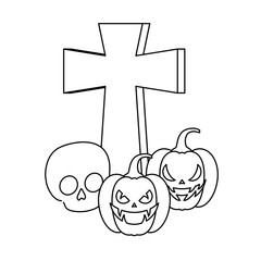 halloween pumpkins with cross and skull