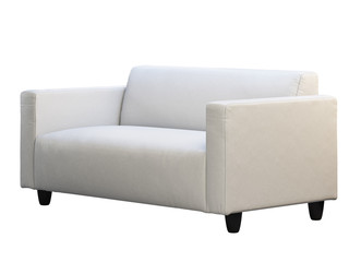 Modern white two-seat leather sofa. 3d render