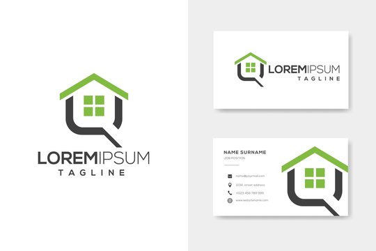 Home search real estate letter q vector logo design template with business card