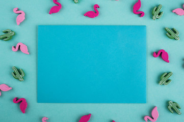 Blue envelope on mint background