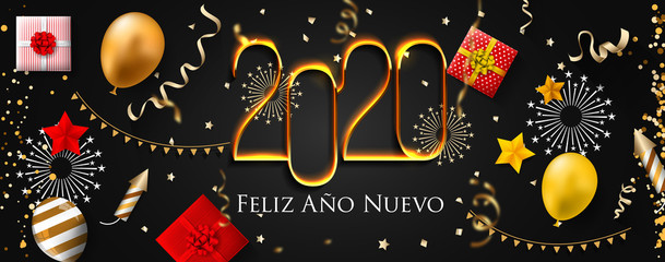 2020 New Year Spanish greeting card (Feliz Año Nuevo 2020). Spanish 2020 New Year Version. Spanish 2020 Happy New Year background Version.