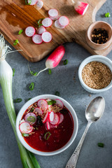 Bowl with vegetarian beet soup