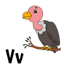 Funny alphabet. ABC flash cards. Cartoon cute character isolated on white background. For kids education. Developing worksheet. Learning letters. Vector illustration.