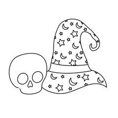 wizard hat with skull isolated icon