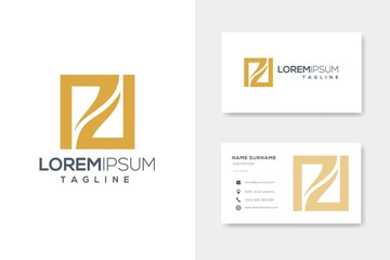 Letter p d luxury gold abstract vector logo design template with business card - obrazy, fototapety, plakaty