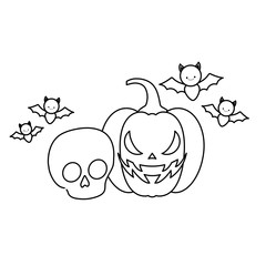 pumpkin with skull and icons halloween