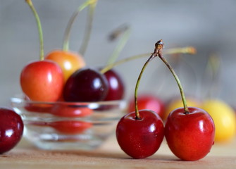 cherries in bowl on white background