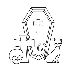 cat feline with icons of halloween