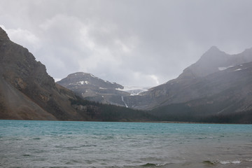 Fototapeta na wymiar Rainy view of the Bow Lake