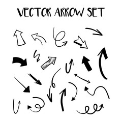 Illustration of grunge sketch handmade watercolor doodle arrow set