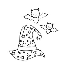 wizard hat with bats flying isolated icon