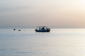 Sunrise in the early morning hours in the village Leptokarya, Greece