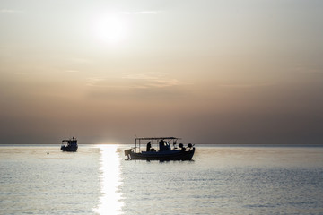 Sunrise in the early morning hours in the village Leptokarya, Greece