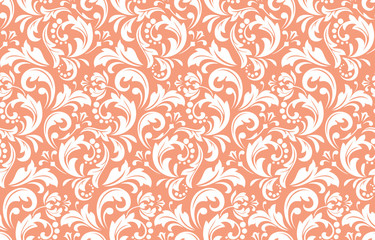 Flower pattern. Seamless white and pink ornament. Graphic vector background. Ornament for fabric, wallpaper, packaging
