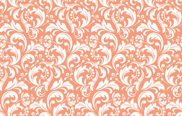 Flower pattern. Seamless white and pink ornament. Graphic vector background. Ornament for fabric, wallpaper, packaging