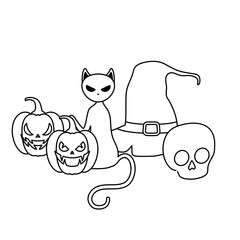 halloween pumpkins with cat and icons
