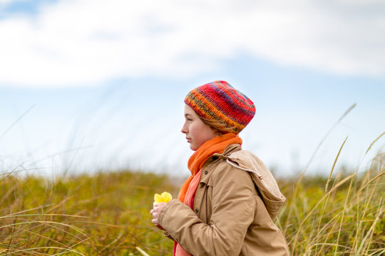 Side view of girl wearing jacket