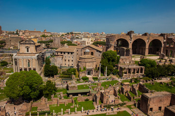 View of the ancient ruins of the Roman Forum in Rome