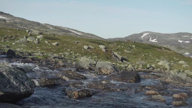 Glacial meltwater river flowing from Hardanger Glacier, Norway hiking trail