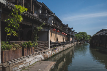 Chinese architecture by river in old town of Nanxun, China