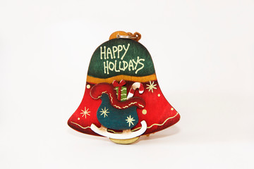 Christmas decorative tree toy for new year bell with a picture of a gift