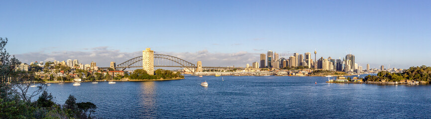 Sydney city landmarks panoramic view across Sydney Harbour and skyscrapers, syndey, australia