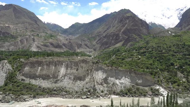 Karimabad Hunza Valley and Breathtaking Picturesque Panoramic View of the Snow Capped Diran and Rakaposhi Mountains at Background