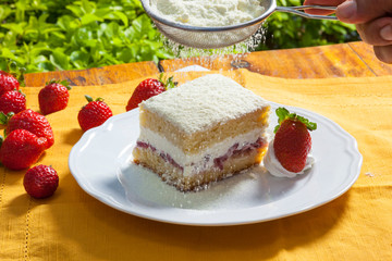 portion of strawberry food cake