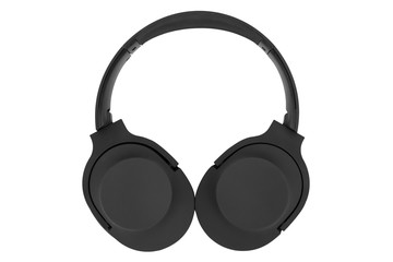 Foldable black circumaural headphones isolated on a white background