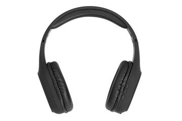 Black circumaural wireless headphones isolated on white background