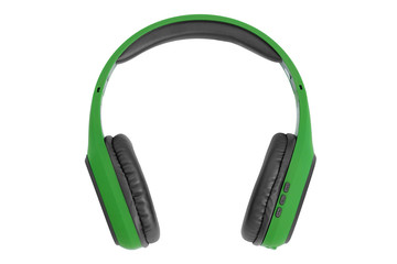 Green circumaural wireless headphones isolated on white background